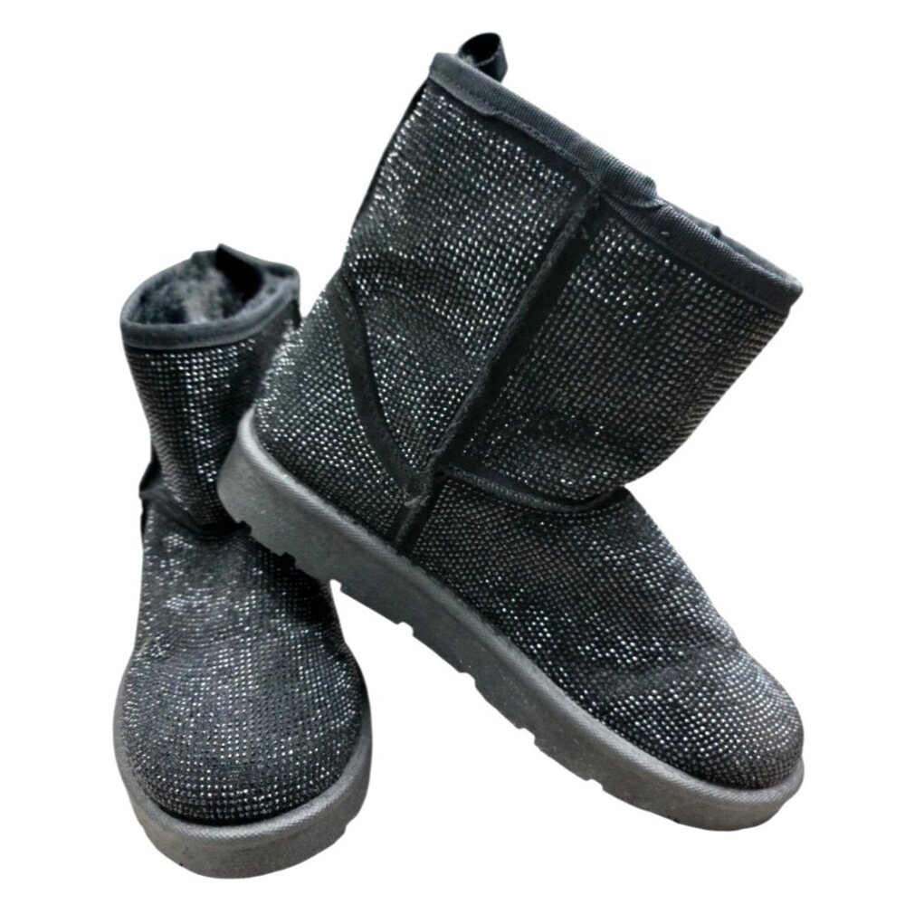 Torrid Black Rhinestone Glitter Winter Boots With Faux Fur Lining Women's 10 NWO
